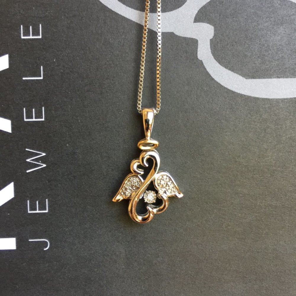 Jane Seymour 925 10k Open Hearts 1/5ct ANGEL RHYTHM Diamond Necklace
